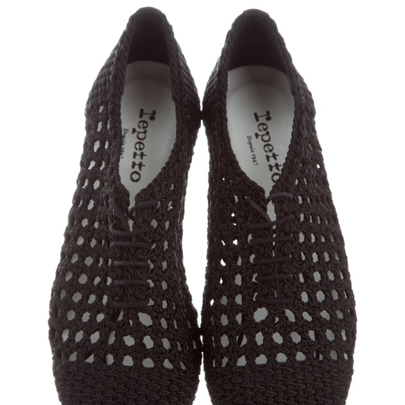Repetto Black Crochet Lace-Up Flat - Picture 3 of 12